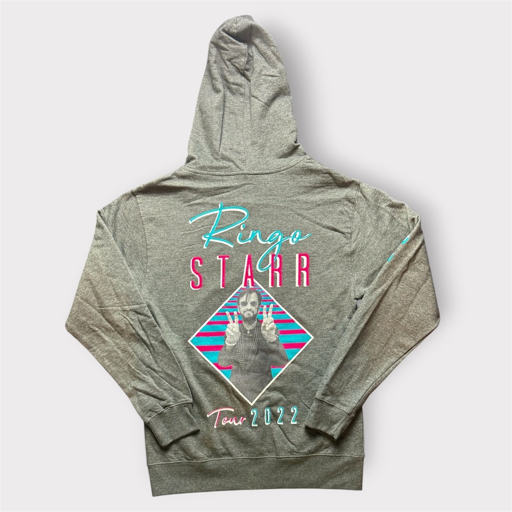 Ringo Starr Tour 2022 Zip Up Hoodie Gray Neon Graphic Concert Merch Mens Small